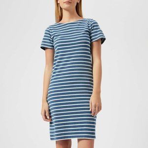 Joules Riviera Blue and White Stripe Dress 100% Cotton Short Sleeves